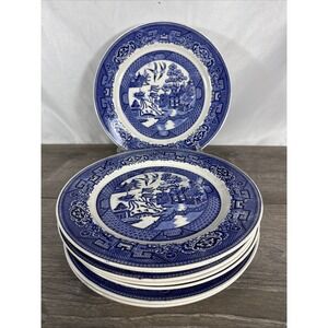 8 Vintage Homer Laughlin BLUE WILLOW 9" Dinner Plates